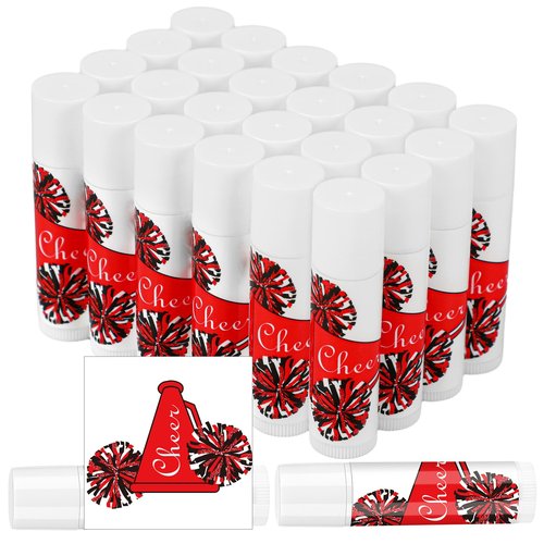 Suttmin 24 Pcs Cheer Lip Balm Bulk Cheer Teams Camp Gifts Pom Pom Leaders Party Favors Gear Lip Balm Valentine's Day Gift for Competitive Party Guest Supplies(Red)
