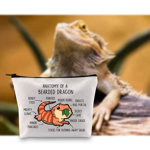 G2TUP Bearded Dragon Lover Gift Anatomy Of A Bearded Dragon Makeup Bag Bearded Dragon Mom Cosmetic Bag Bearded Dragon owner Gift Zipper Travel Bag (Anatomy Of A Bearded Dragon White Bag)
