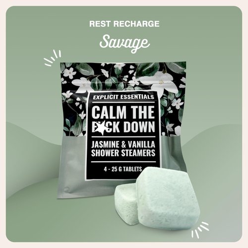 Explicit Essentials Calm The F Down Shower Steamers | Jasmine Vanilla Aromatherapy Shower Steamers for Relaxation & Stress Relief | Spa Shower Gift for Self-Care, Birthdays & Holidays