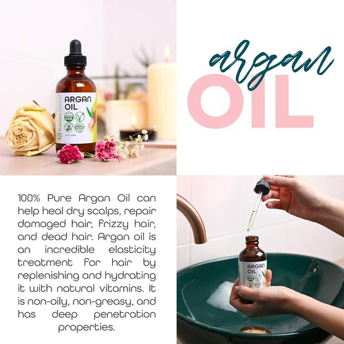 Premium Nature Argan Oil - 100% Pure Cold Pressed Hair Serum for Growth & Moisture | 4 oz