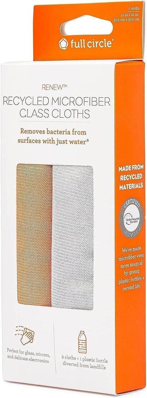 Full Circle Renew Collection Glass Cleaning Cloths - Recycled Microfiber, Set of 2 | Multicolor