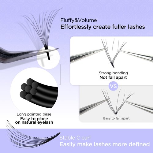 BEYELIAN Premade Volume Eyelash Extensions Mixed Tray 1000 Fans 9-16mm 0.07mm 10D C Curl Premade Fans Eyelash Extensions Handmade Promade Loose Fans Thin Base