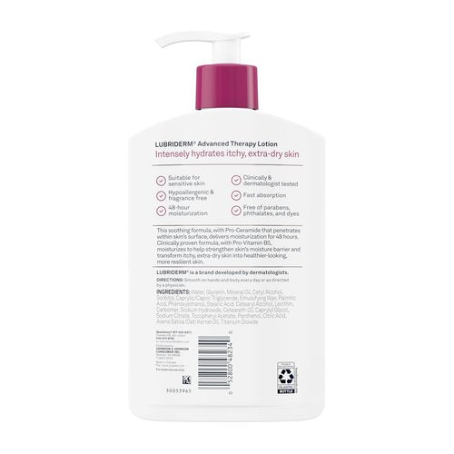 Lubriderm Advanced Therapy Fragrance Free Moisturizing Hand & Body Lotion + Pro-Ceramide with Vitamins E & Pro-Vitamin B5, Intense Hydration for Extra Dry Skin, 16 fl. oz, 2 Pack