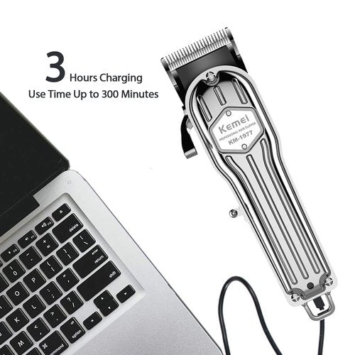 KEMEI 1977 Hair Clippers for Men Professional, Cordless Hair Trimmers Grooming Kit Wet/Dry Clippers USB Rechargeable Beard Trimmer Haircut Set for Home Use & Barbers, Silver