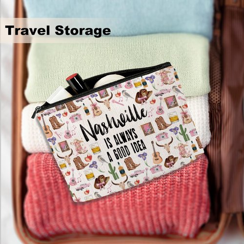Nashville Travel Gift Cosmetic Bag Nashville Lovers Gift Nashville Souvenir Makeup Bag Girls Trip Gifts Favors Nashville City Themed Gifts for Women Sister Birthday Christmas Bachelorette Party Favors