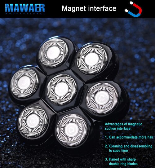 Universal Magnetic Interface 7 Blades Head Shaver Replacement Heads for Freedom Series Head Shaver, Universal Replacement Heads Wet and Dry (7 Blades, Magnetic Interface)