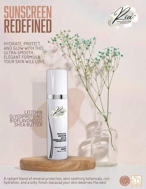 Ria Physical Defense SPF 40 Sunscreen | Lightweight Moisturizer with Vitamin E - Non-Greasy Daily Protection, 2.1 fl oz