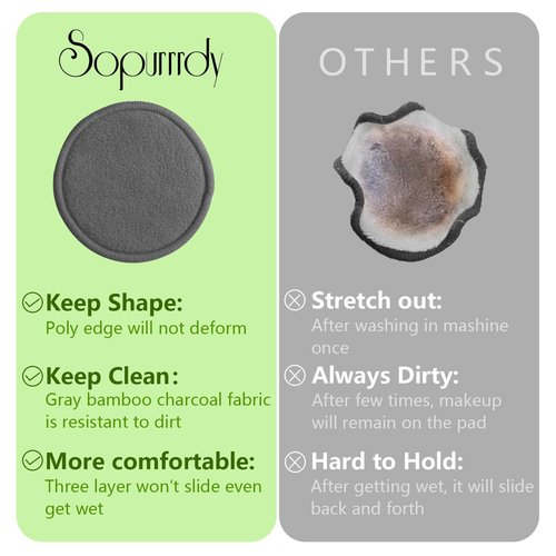 Sopurrrdy 28 Pack Reusable Cotton Rounds with Washable Laundry Bag and Round Box|Travel Essentials for Skincare, Makeup Remover Pads and Storage|Reusable Makeup Remover Pads Black