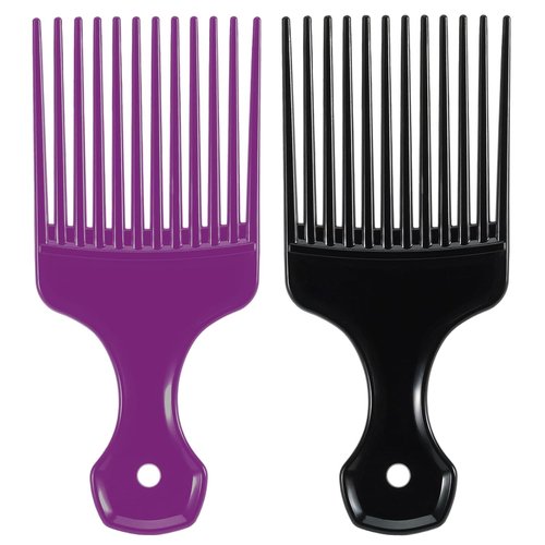 SIMPOR Hair Pick Comb Set - Wide Tooth Detangling Picks for Curly & Afro Hair | 2 Pcs (Purple & Black)
