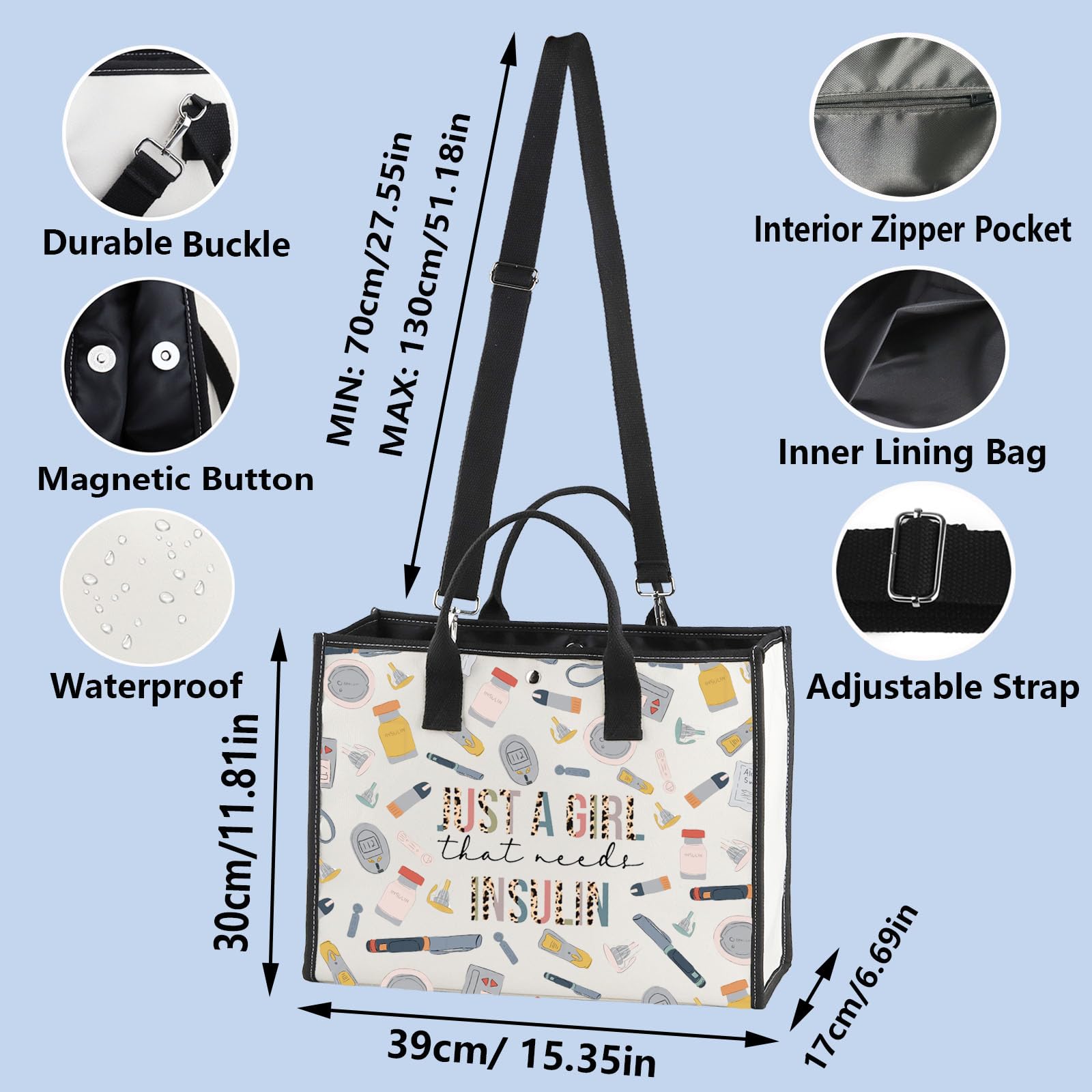 WZMPA Diabetes Insulin Makeup Bag Diabetes Awareness Gifts Just A Gil That Needs Insulin Zipper Bag Diabetic Supply Kit (Just a girl insulin BG)
