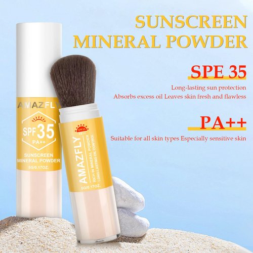 Skiennix Mineral Sunscreen Setting Powder - SPF 35 Brush Powder for Face & Scalp, Translucent Matte Finish