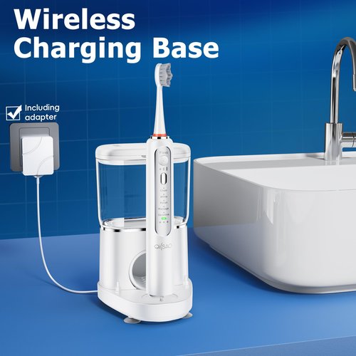 OILSAO Electric Toothbrush with Water Flosser, Advanced 2.0 Flossing Toothbrush Combo in One with 5 Brush Modes & 3 Floss Speeds,500 ML Cordless,for Adults,Teeth, Gums, Braces, Dental Care,White