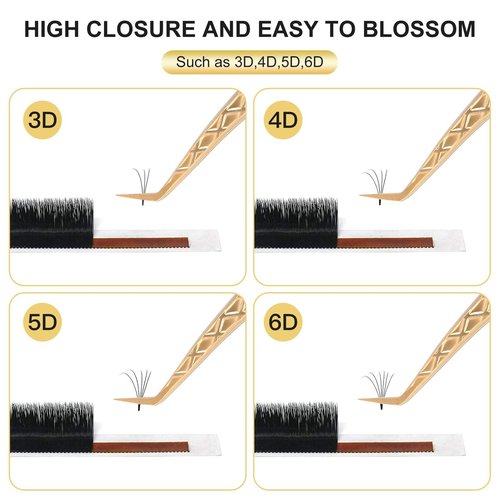FEITA Eyelash Extension Tweezer Set Gold Lash Applicator Tool - Precision Lashes Diamond Grip Tweezers for 2D-6D Volume & Individual Eyelashes Extensions Supplies (6Pcs)