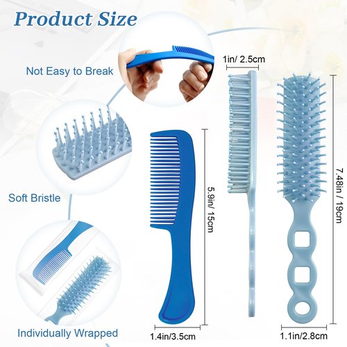 Hair Brush and Combs Set in Bulk Individually Wrapped Travel Comb Brush Bulk for Women Kids Hotel Homeless Charity, Multicolor(100 Pieces)