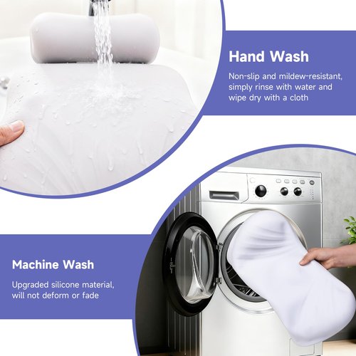 Silicone Bath Pillow, Upgraded Bath Pillows for Tub, Adjustable Height Bathtub Pillow for Head and Neck, 4D Luxury Tub Pillow Skin-Friendly Large Suction Cups Stability, Spa Relaxation-White