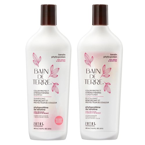 Bain de Terre Strengthening Shampoo & Conditioner Set - Keratin Phyto-Protein for Weak Hair | 13.5 Fl Oz