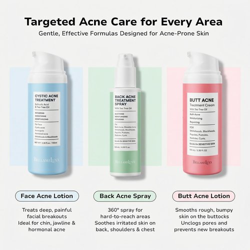 BellamiLuxx Butt Acne Clearing Treatment Cream: Body Acne Treatment for Folliculitis and Pimples on Buttocks, Thighs, and Body with 2% Salicylic Acid & Tea Tree Oil - Butt Cream for Smooth Skin