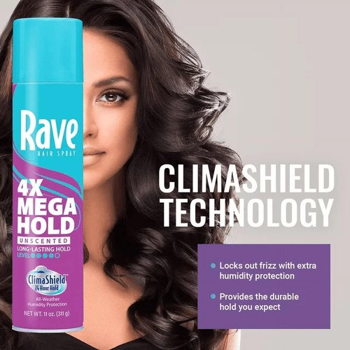 Rave 4X Mega Unscented Aerosol Hairspray - Humidity-Resistant Hold & Volume - 2-Pack