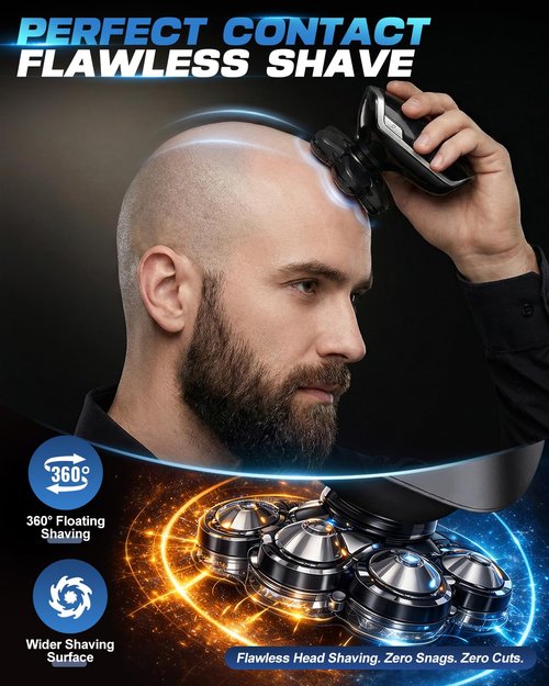Maraiss Head Shavers for Blad Men, 7D Floating Blades Electric Head Shaver, IPX7 Waterproof Wet Dry Bald Head Shaver, Magnetic Detachable Rechargable Head Shavers, Gifts for Man Male Father Husband