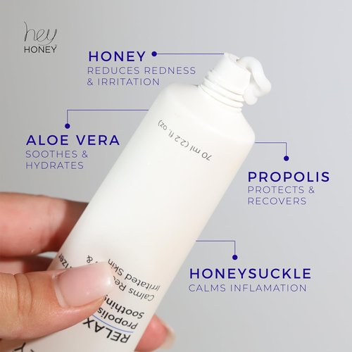 Hey Honey Skincare Relax - Instant Rosacea Relief Cream for Sensitive Skin | Calming Moisturizer with Honey & Propolis | 2.2 Oz