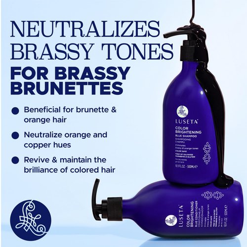 Luseta Blue Shampoo & Conditioner Set - Revive Cool Tones for Brassy Brunette Hair | 2x 16.9oz