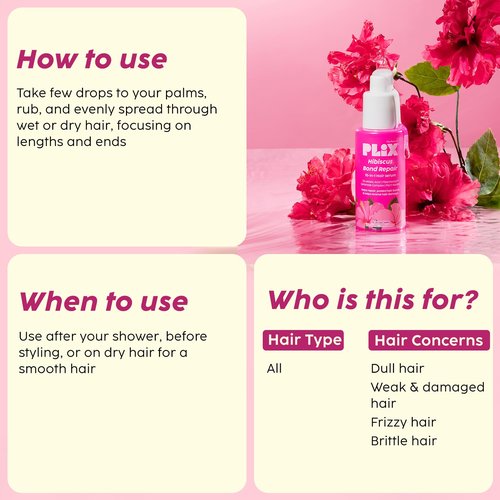 Plix Hibiscus 10-in-1 Bond Repair Hair Serum for Reduced Breakage & Nourished Strands, 1.69 fl oz
