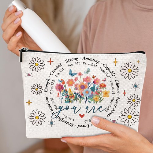 Inspirational Christian Gifts Cosmetic Bag Bible Verse Makeup Bag Motivational Religious Gifts for Women Friends Mom Daughter Birthday Appreciation Gifts Makeup Pouch Mothers Day Christmas Graduation