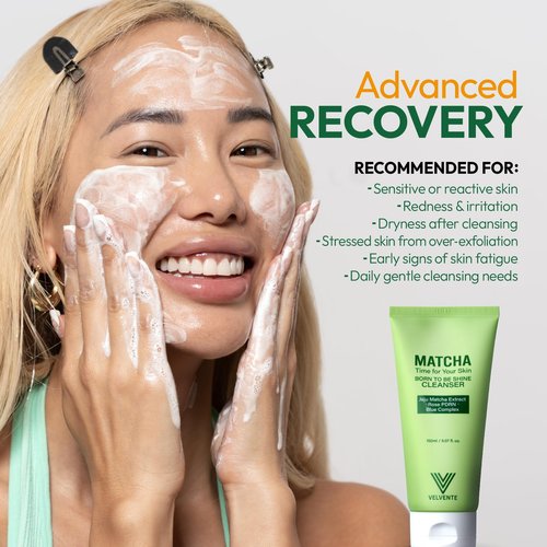 VELVENTE Matcha Gentle Facial Cleanser, Green Tea Low-pH Face Wash for Pore Refining Cleanser, Rose PDRN Hydrating Daily Facial Wash Acne Prone & Sensitive Skin Friendly, Korean Skincare(5.07 fl.oz.)