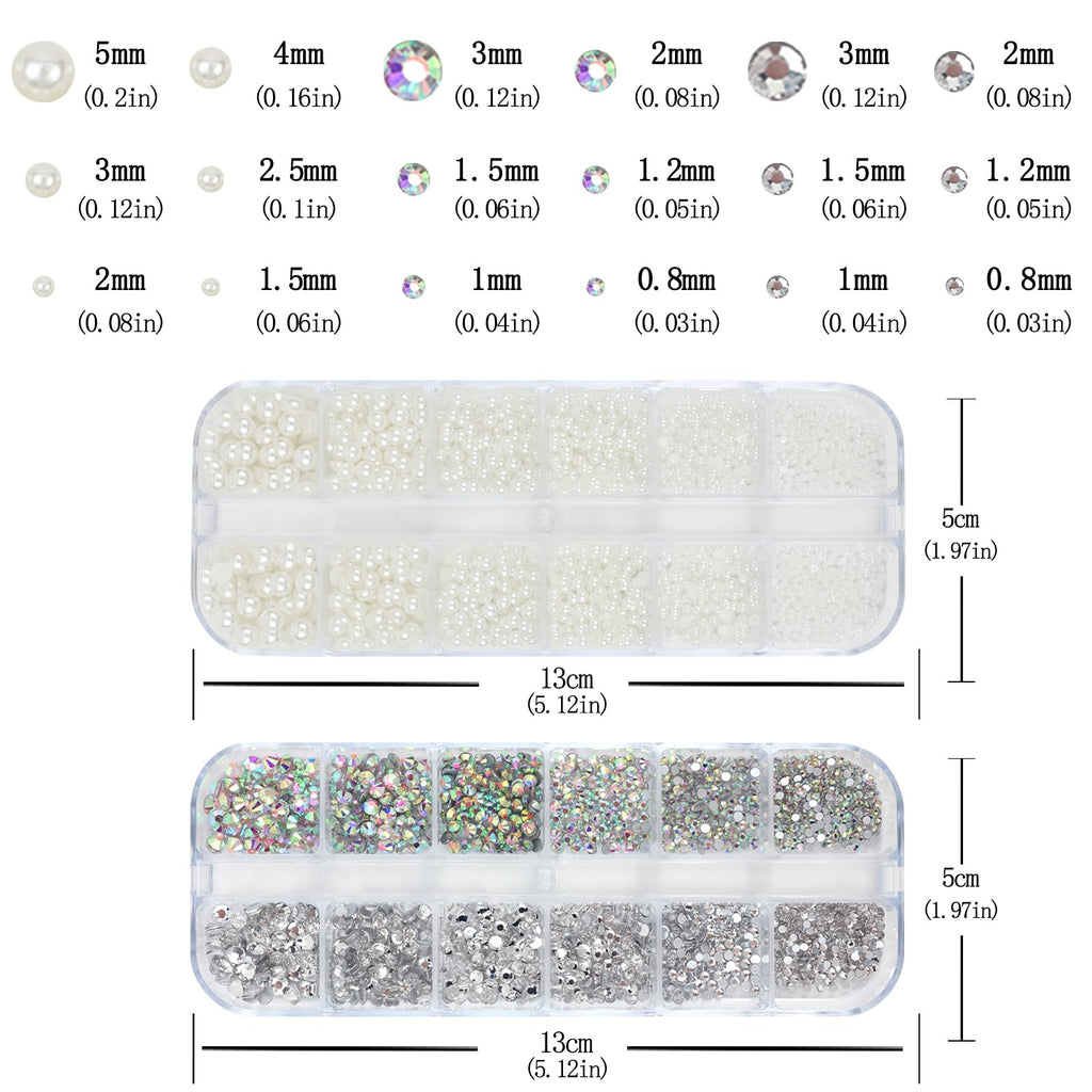 VOTACOS Nail Art Pearls Rhinestones with Glue Gel White Flatback Pearls Luxurious Nail Charms Supplies Accessories Colorful Nails Rhinestones Gems Jewelry for Women Nails Design