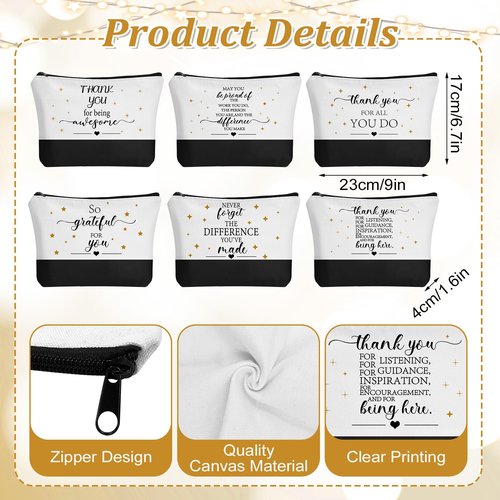 IANFEPH 12 Pcs Thank You Canvas Tote Bag for Women Mother's Day Gifts Bags Inspirational Makeup Bag with Zipper Employee Appreciation Tote Bags for Mom Nurse Teacher Lady Team Coworker