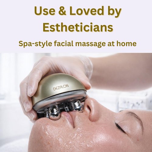 DEZALON Microcurrent Facial Device, Face Massager Tool, Eye and Neck Massager, Face Roller, Beauty Tools for Relaxing Facial Massage and Skin Care Routine, Gold Color