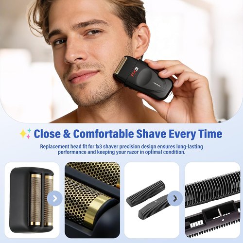 BaByliss FX3 Foil Shaver Replacement Head - Black Razor Foil with 2 Cutter Blades | 1 Piece