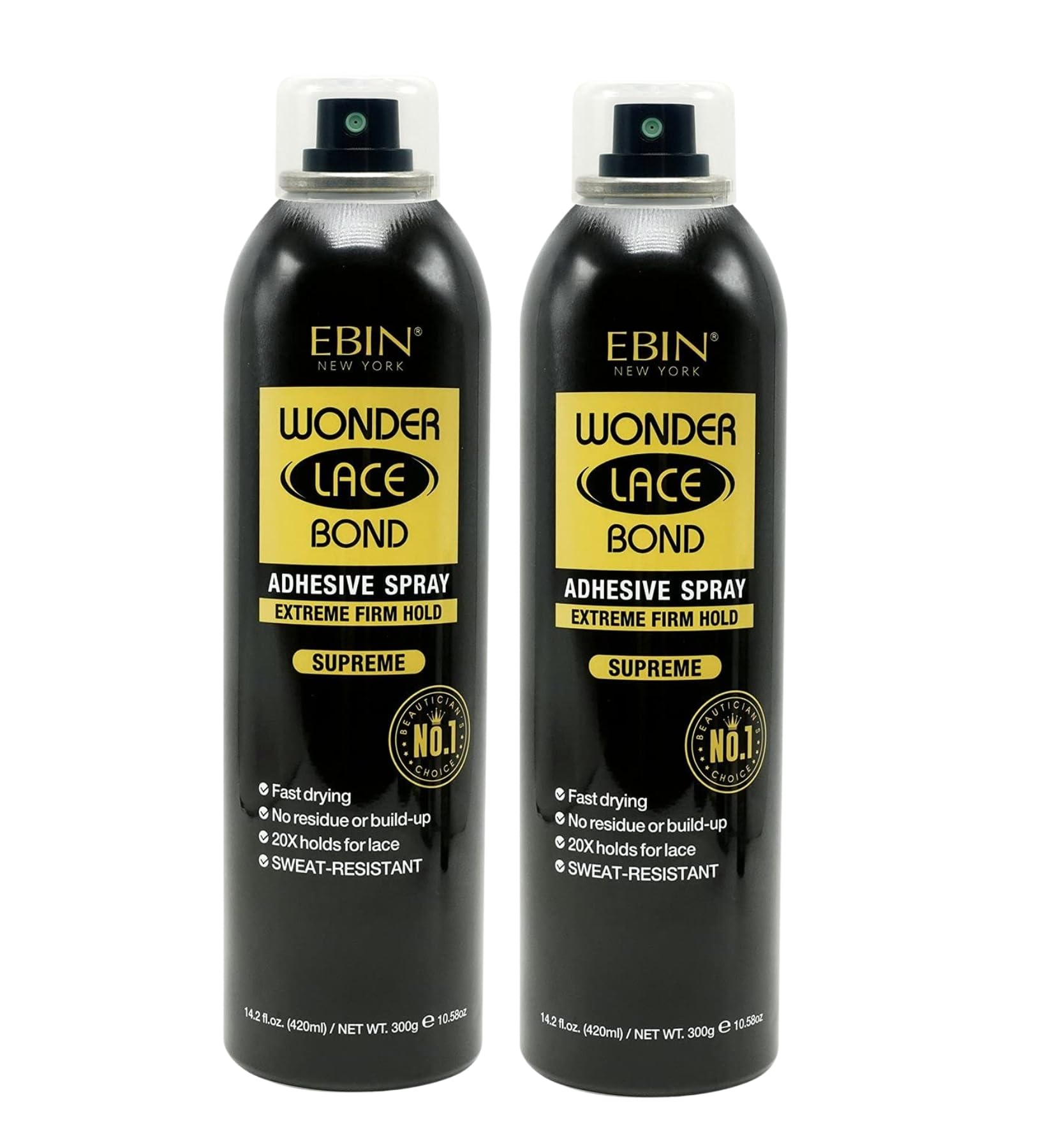 Wig Glue for Front Lace Wig Adhesive Spray – Supreme Hold 14.2 Each by EBIN NEW YORK — Sweat-Resistant, Quick-Dry Formula for Lace Front Wigs — Gift Set (2 Pack)