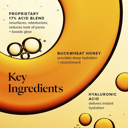 Farmacy Face Exfoliator Serum - Honey Glow 17% AHA + BHA Liquid Exfoliant & Salicylic Acid Serum - Resurfacing Skin Care for Reduced Pores + Texture - Hydrates Skin for an Overall Glow (30ml)
