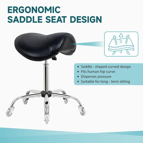 Nolasalon Saddle Stool with Wheels,Ergonomic Swivel Rolling Height Adjustable for Salon Beauty Clinic Dentist Tattoo Home Office（Black）