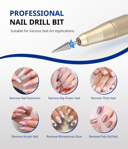 AIRSEE Tungsten Carbide Acrylic Tapered Nib Nail Drill Bit Efile Electric File Machine Head Tip for Manicure Polishing Art Remove Gel 3/32" 2 Way Professional Tech Tree Shaped Medium-M