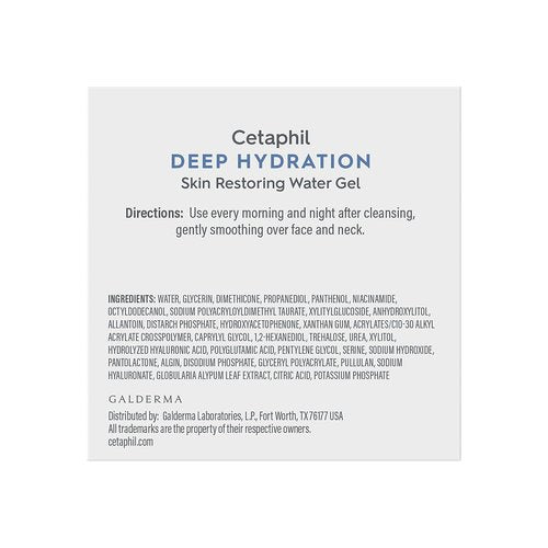 Cetaphil Deep Hydration Water Gel - 72 Hour Moisturizer with Hyaluronic Acid | 1.7 oz for Sensitive Skin