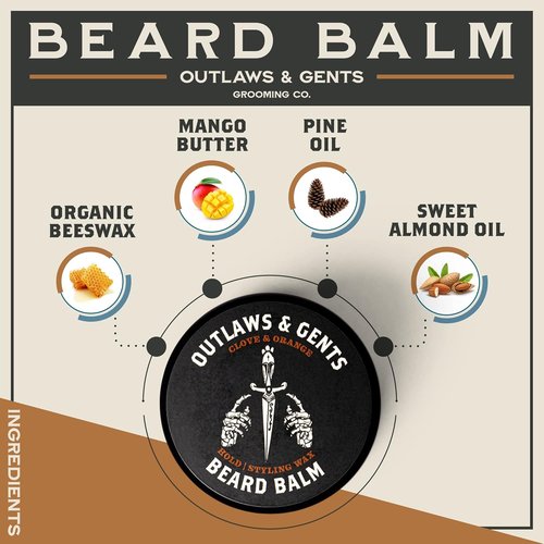 Outlaws & Gents Grooming Co. Beard Balm for Men - Natural Conditioning with Shea Butter & Argan Oil - 2 oz