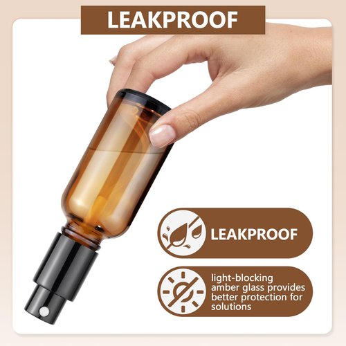 6-Pack 1oz/30ml Amber Glass Spray Bottles for Fine Mist | with 2 Extra Nozzles, Refillable Essential Oil, Toner, Hair Care & Cleaning Solutions Bottles Set | Leak-Proof, UV Protection