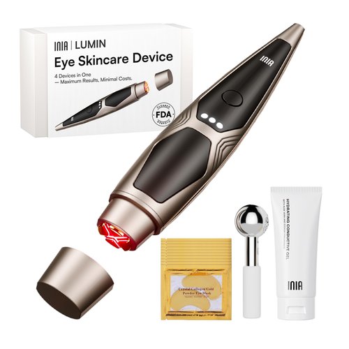 INIA 4-in-1 Eye Massager Tool Under Eye Red Light Therapy for Face, Eye Lift Depuffing Wand with Heat & Vibration for Dark Circles, Puffiness & Skin Firming – Enhances Skincare Routine