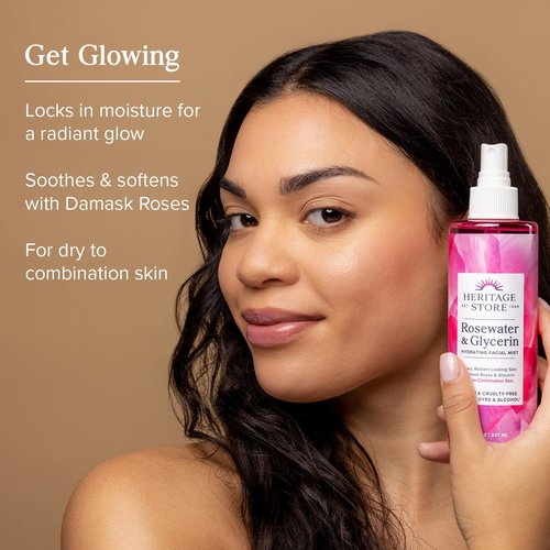 Heritage Store Rosewater & Glycerin Facial Mist - Hydrating Spray for Dry Skin - 12 FL OZ, Alcohol-Free