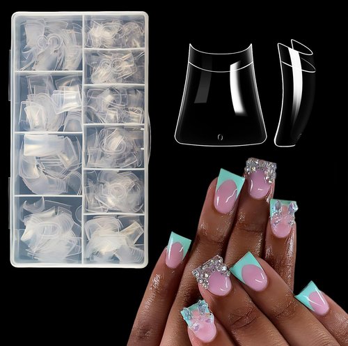 ASONRL 500Pcs Clear Duck Nail Tips Short - 10 Sizes Pre-Shaped Professional Press Ons for Nail Extension, Half Cover Acrylic Soft Gel Tips for Home DIY Nail Salon With Box
