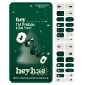 Heyhae Semi Cured Gel Nail Strips | No LED Lamp Needed | Glitter, Green | Easy Apply & Remove, Salon Quality | Includes 28 Strips, 1 Prep Pads, Nail File & Wooden Stick - Hey, I’m Pining for You