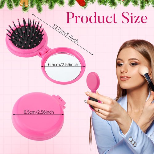 Barydat 50 Pcs Travel Folding Hair Brush with Mirror Bulk Portable Small Hair Brush Mini Compact Colorful Pocket Hair Combs for Friends and Family Mother's Day Gift