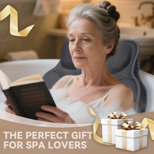 Bathland Bath Pillows for Tub - Luxury Bathtub Pillow Neck, Head, Back Support, Soft 5D Mesh Fabric and Non-Slip Suction Cups & Quick Dry, Comfort Fits All Tubs, Relaxation Spa Gift, Grey