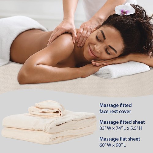 ForPro Luxury TerrySoft 3-Piece Massage Sheet Set, Natural, Ultra-Soft, Stain and Wrinkle-Resistant, Includes Flat and Fitted Sheets and Face Rest Cover