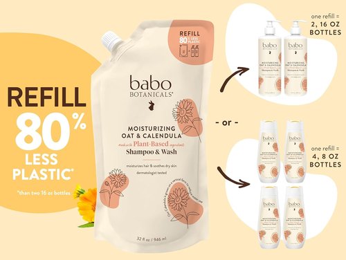 Babo Botanicals 2-in-1 Moisturizing Oat & Calendula Shampoo | Gentle Cleanser for Dry Skin – Vegan & Family-Safe