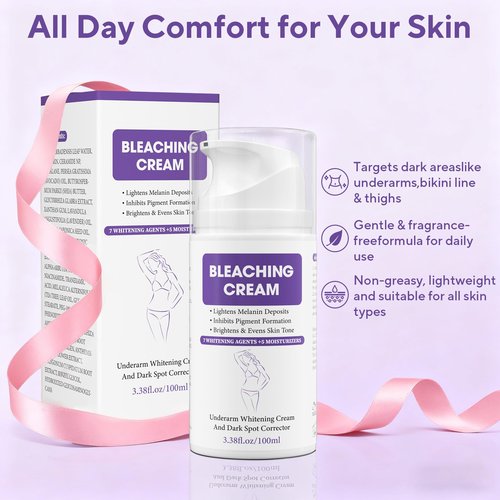 Skin Bleaching Cream, Dark Spot Remover for Face and Body, Hyperpigmentation Relief, Skin Lightening Cream with Vitamin C for Intimate Areas, Underarms, Knees, Elbows & Bikini Line, 3.38fl.oz