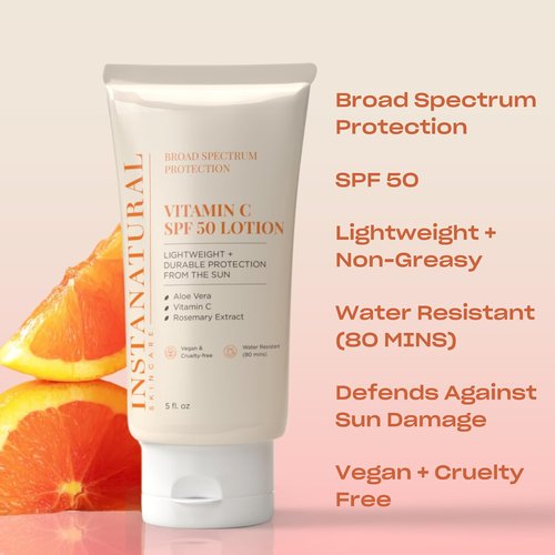 InstaNatural Vitamin C SPF 50 Sunscreen Lotion - Lightweight, Non-Greasy Moisturizer with Aloe Vera, 5 Fl Oz