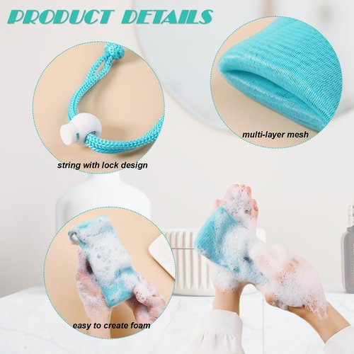 10Packs Exfoliating Mesh Soap Bag Mesh Saver Pouch Bubble Foaming Nets Pocket Drawstring Foaming Net Soap Bag for Shower Body Facial Cleaning Tool Random Color